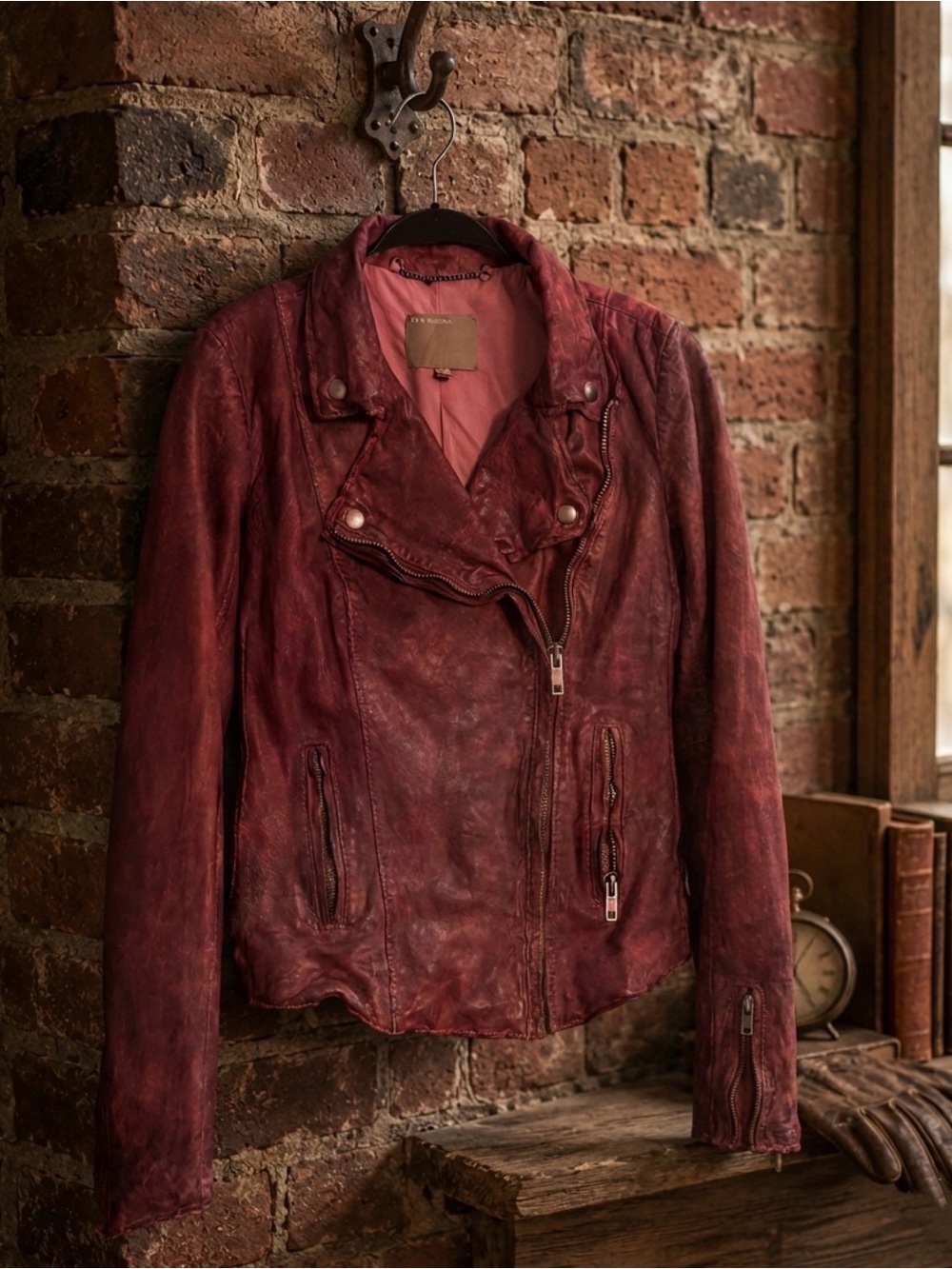 Gorgeous MUUBAA lamb leather Distressed moto jacket in the rare Chestnut - Picture 2 of 16